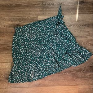 Shein Green Floral Front Wrap Mini Skirt Large